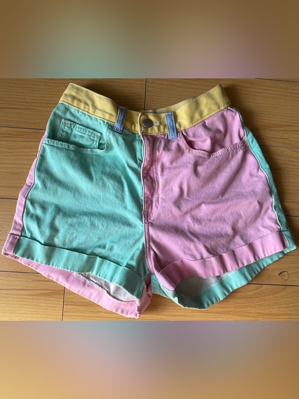American Apparel Pastel Colorblock High-Waist Shorts